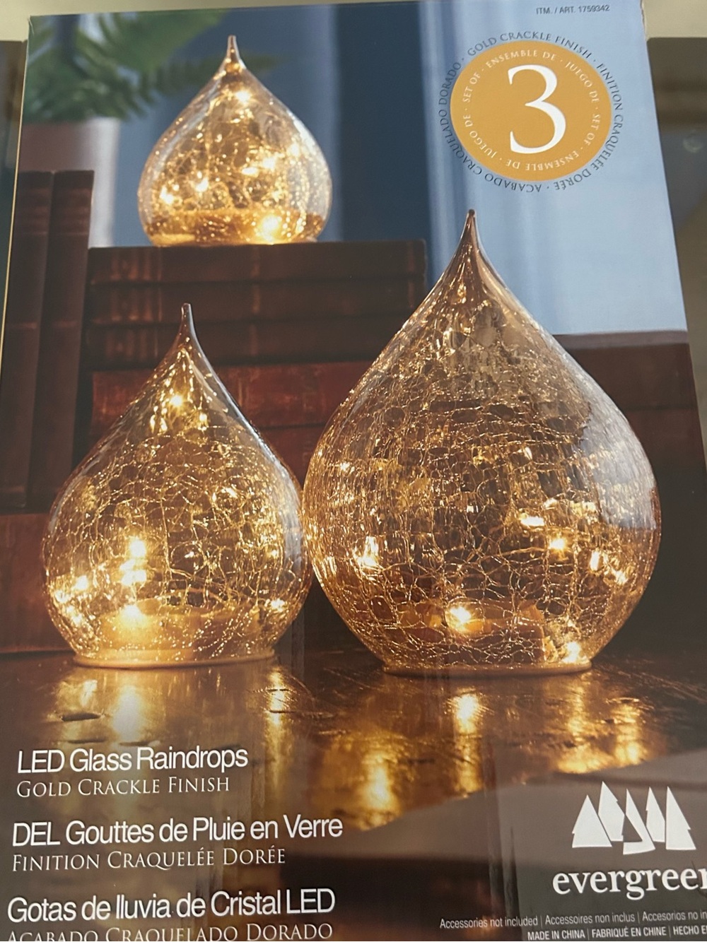 Costco LED Glass Raindrops Lights. Gold Crackle Finish. Like New Set of 3